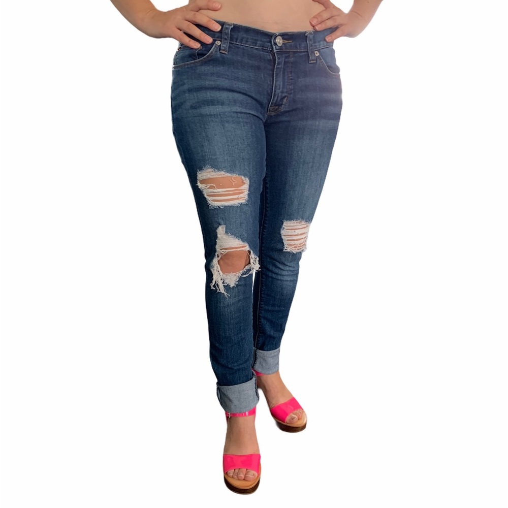 Hudson Skinny Jeans with Destroyed Knee